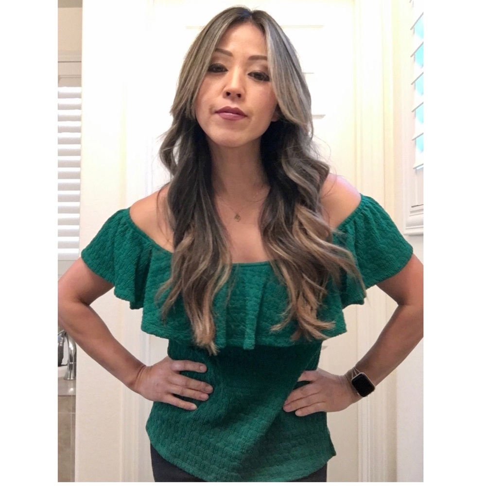 Anthropologie Kelly Green Textured Off The Shoulder Top